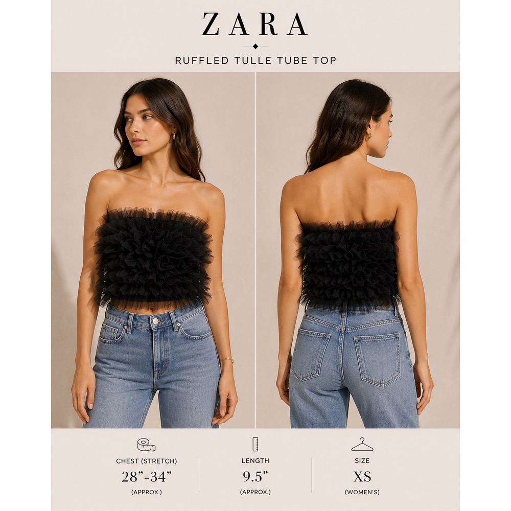 Zara Black Ruffled Tulle Tube Top